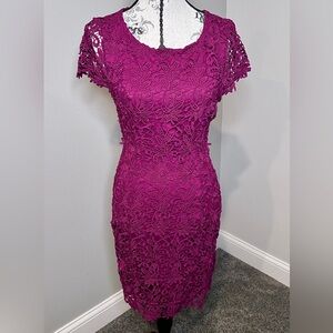 Lulu's Fuchsia Magenta Stretch Lace, Open Back, Mini Dress-Homecoming Ready!